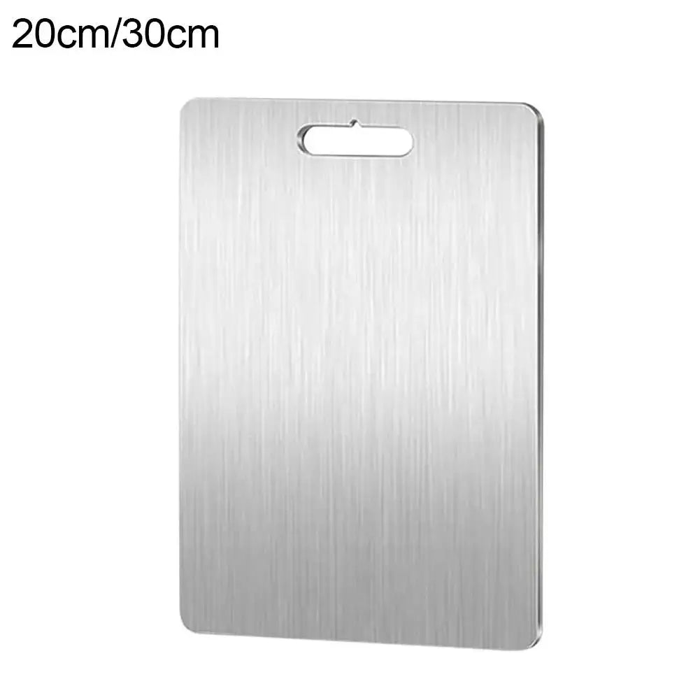 planche découper rectangulaire argentée lisse poignées intégrées utilitaire cuisine découpe fruits viande environnementALE