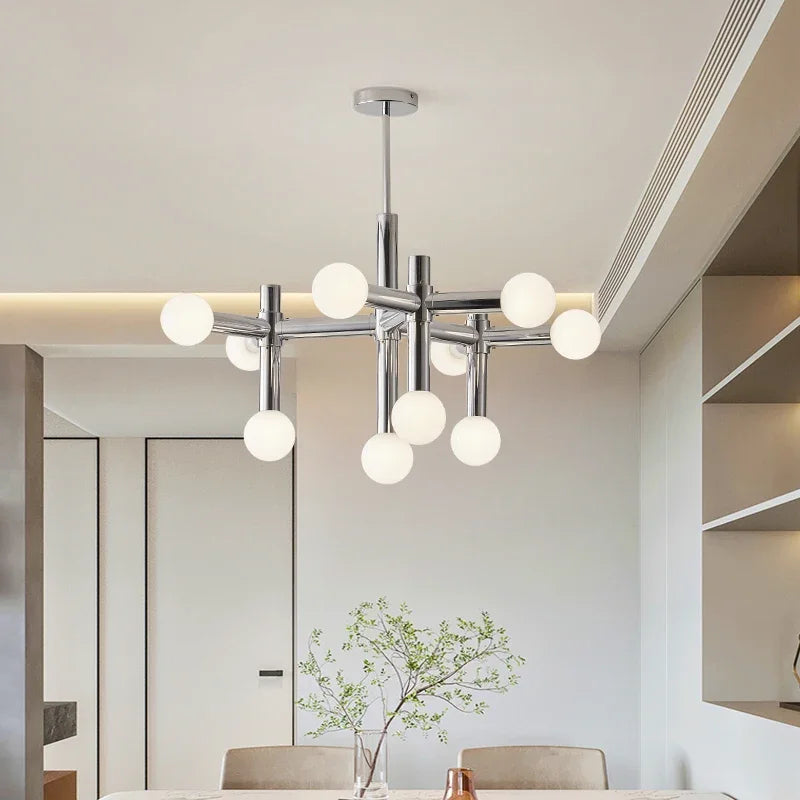 Chandeliers suspendus modernes 10 13 ampoules LED argentées lumière blanche minimaliste