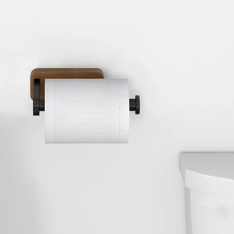 porte rouleau papier toilette mural aluminium noir bois clair moderne minimaliste fixation murale vis