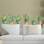 sticker mural cactus floral illustration aquarelle adhésif vert beige bleu