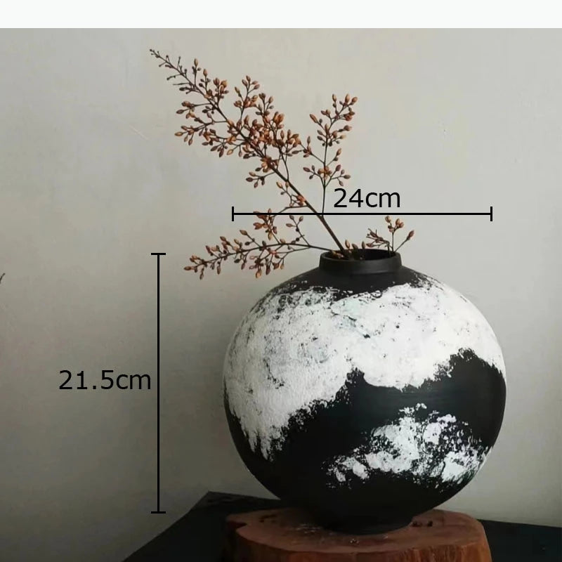 vase moderne abstract motif waves noir blanc orange decoration table minimaliste