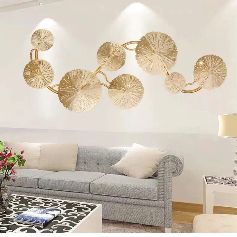 Applique murale dorée feuilles stylisées éclairage contemporain ampoules LED cuisine chambre coucher entrée