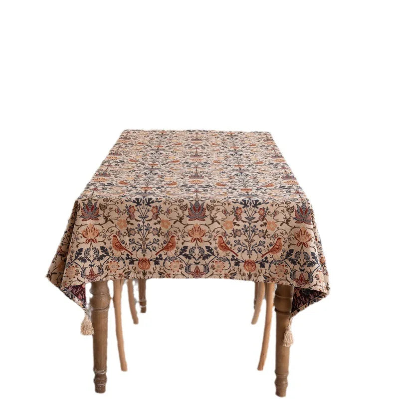 nappe vintage rouge verte floral impermeable tassel table manger classique geometrique