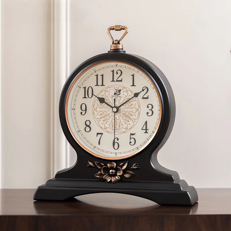 horloge table bois marron vintage aiguille quartz circulaire simple
