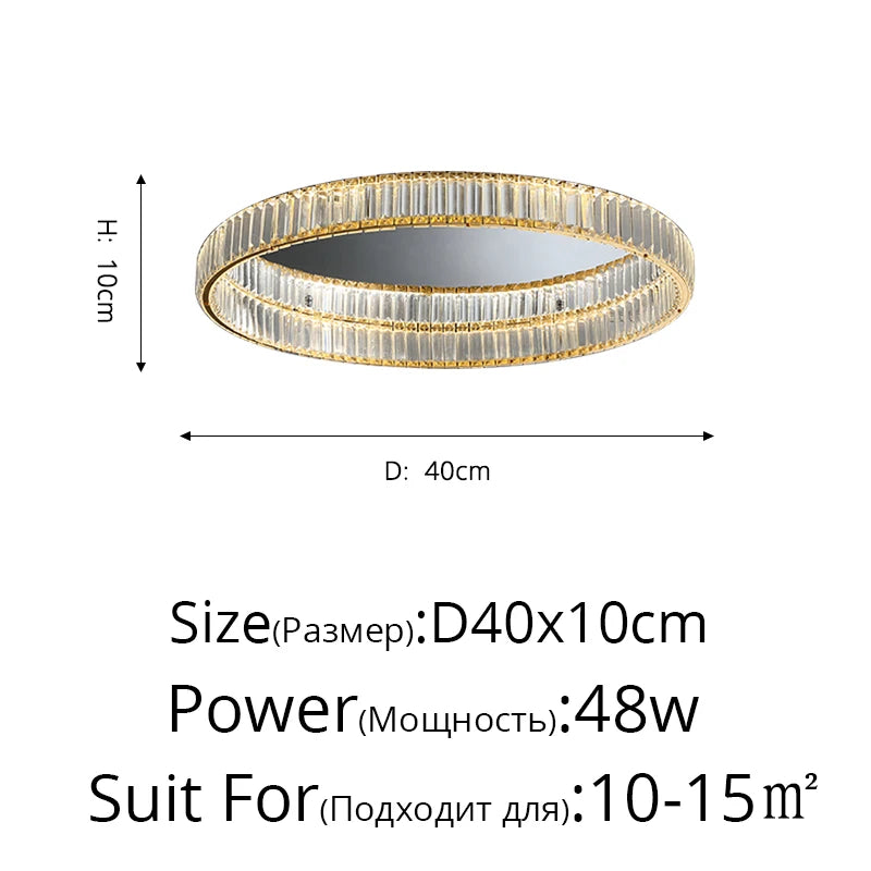 suspension lumineuse moderne or transparent cristaux led télécommande élégante salon chambre