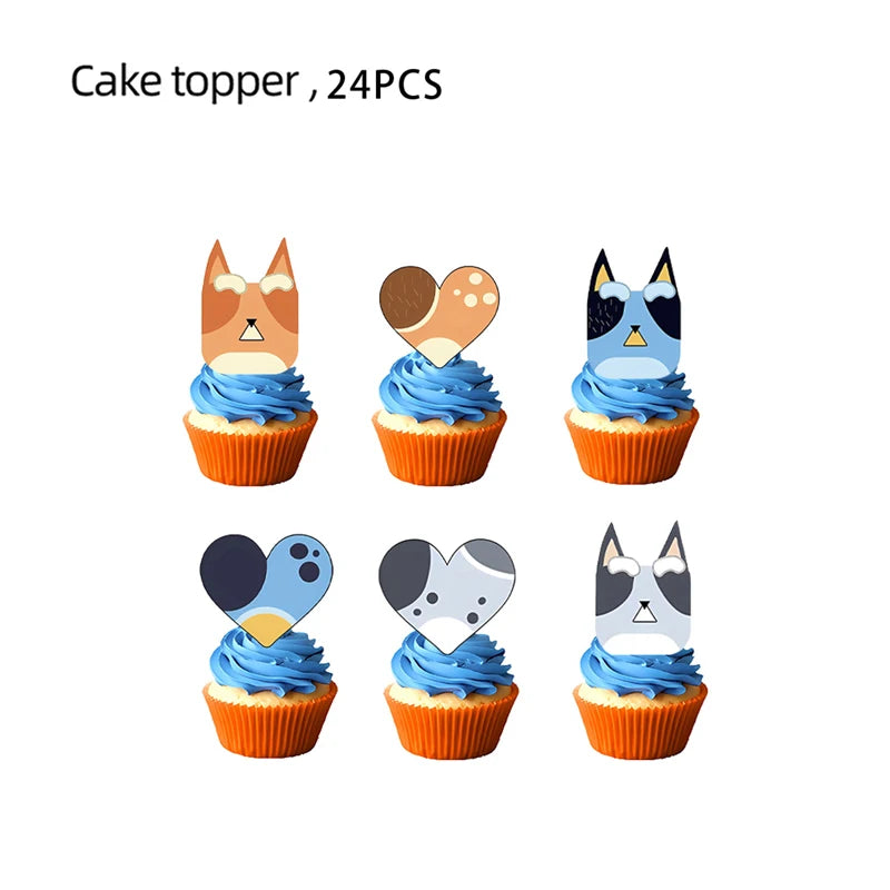 kit decoration anniversaire chien bleu assiettes gobelets serviettes guirlande support cupcake decor animaux