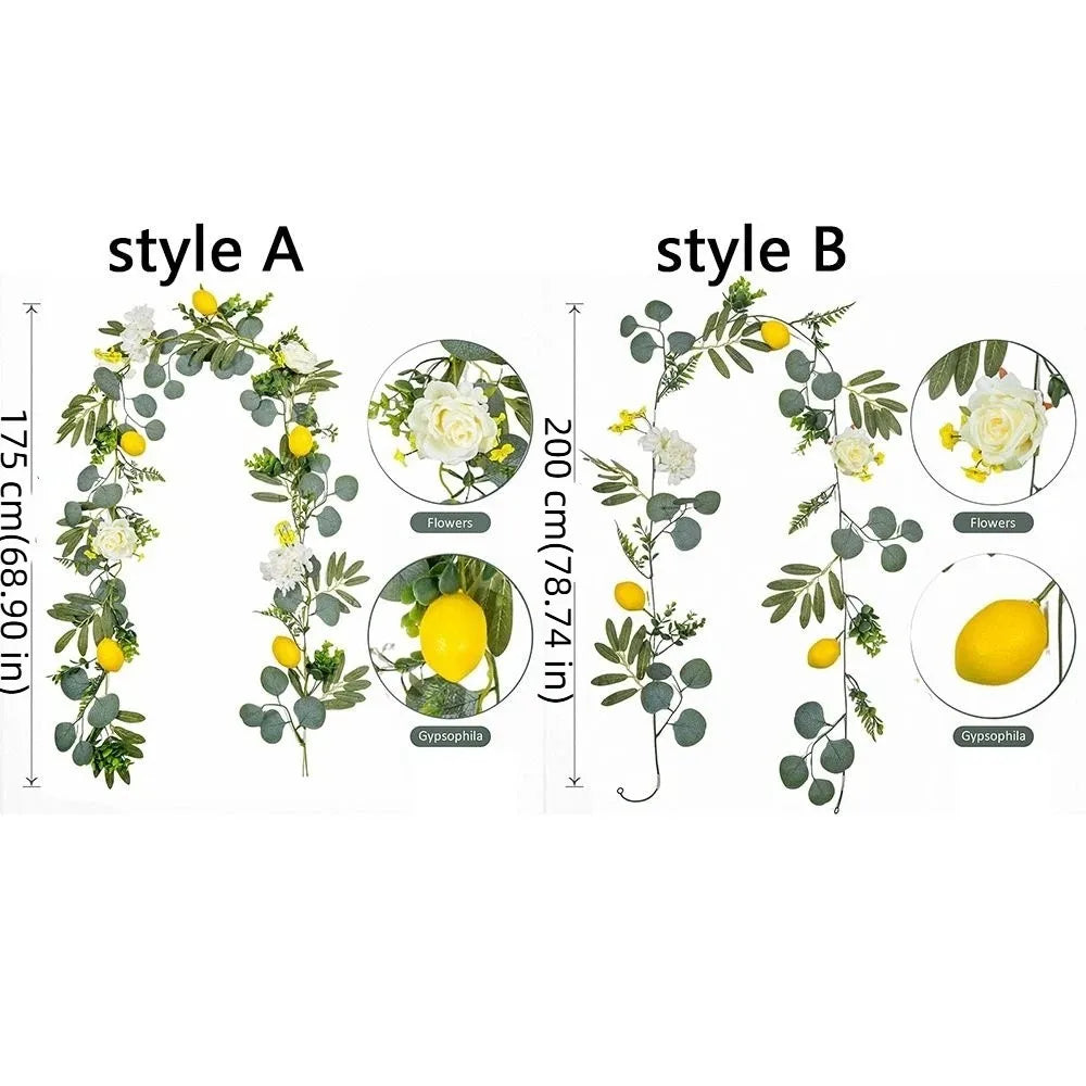 guirlande fleurs artificielles feuilles vertes citrons jaunes fleurs blanches naturel rustique decoration intérieure fête