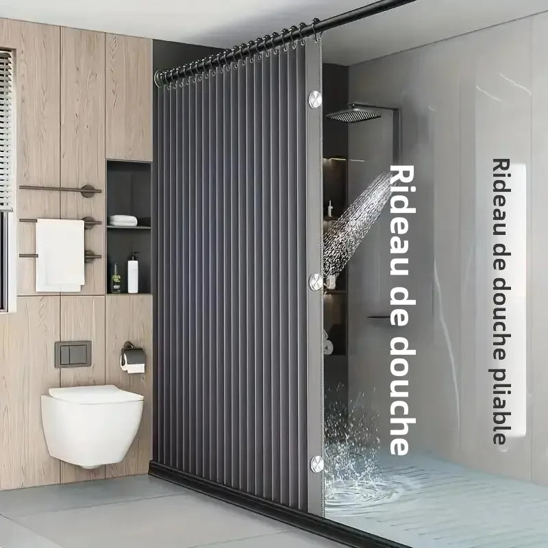 rideau douche pliable gris rayures moderne opacité 180x170cm respectueux environnement