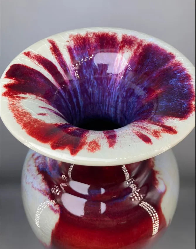 Un vase artistique aux couleurs éclatantes et aux formes intrigantes, offrant une vision fascinante de la nature.