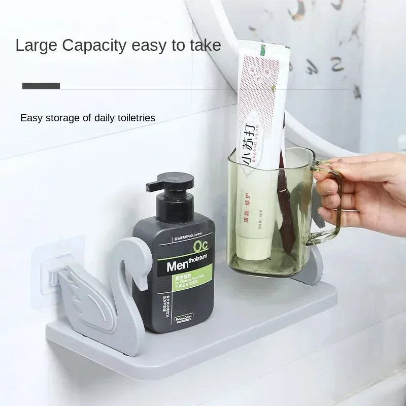 étagère murale cygne blanc moderne adhésive rangement salle bain cuisine papier lettre stylo bouteille