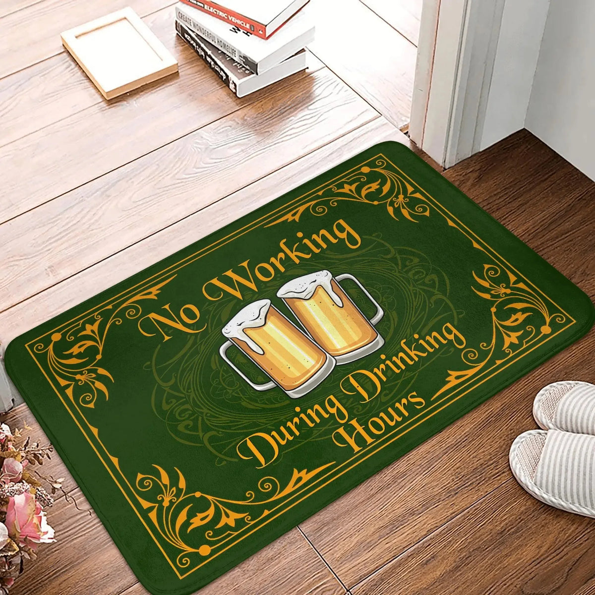 paillasson porte entrée humour bière tapis sol extérieur orange beige marron vintage