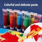 Peinture acrylique kit 24 couleurs palette pinceaux medium auto apprentissage pratique