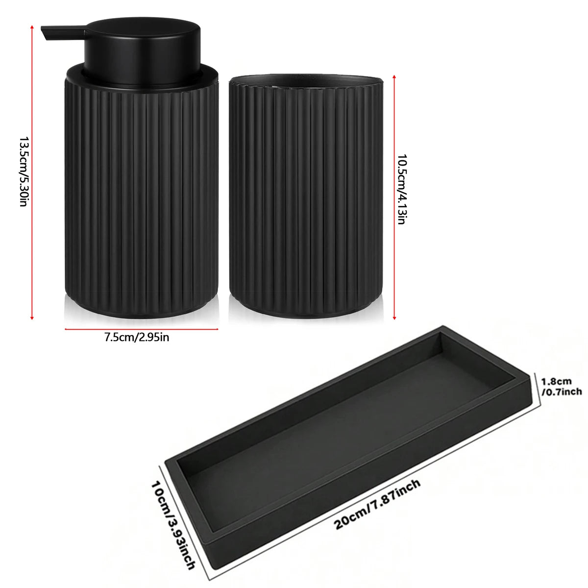 ensemble salle bain moderne distributeur savon noir pot brosses dent blanches pots produits toilette