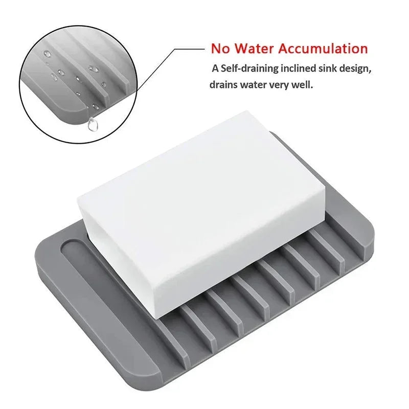 porte savon silicone strié gris blanc moderne salle bain cuisine drainage anti dérapant support
