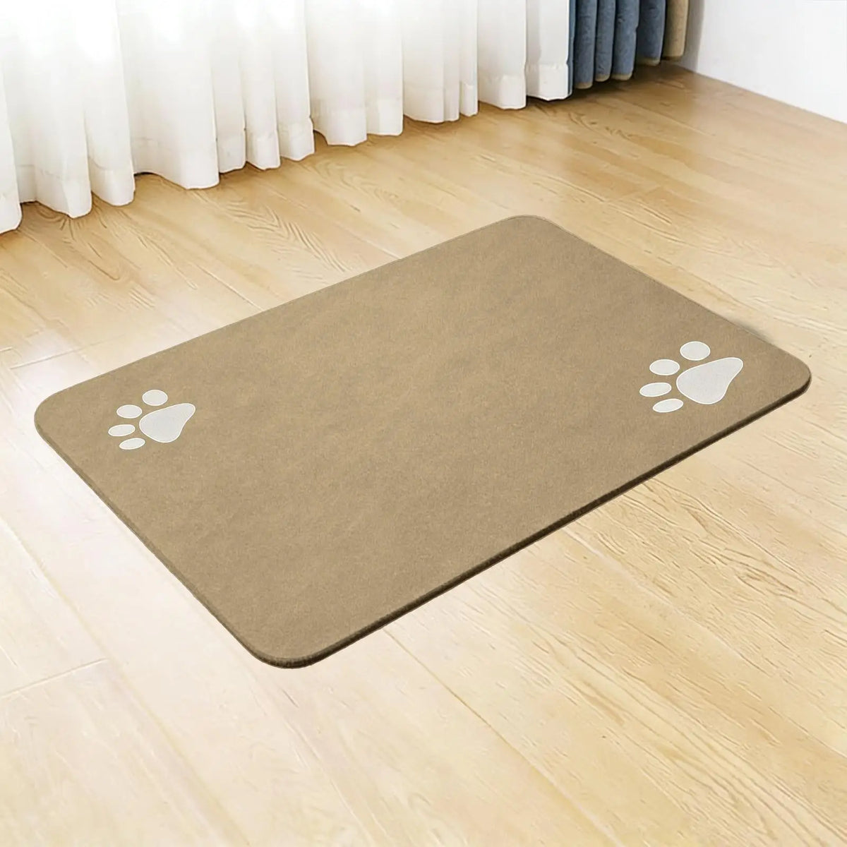 tapis nourriture animal gris imprimé pattes blanc moderne imperméable antidérapant bols support