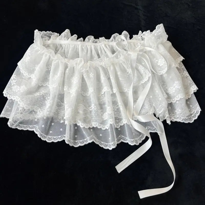 jupe courte féminine dentelle volants semi transparent blanc noirSizeMode: petite taille grande disponible