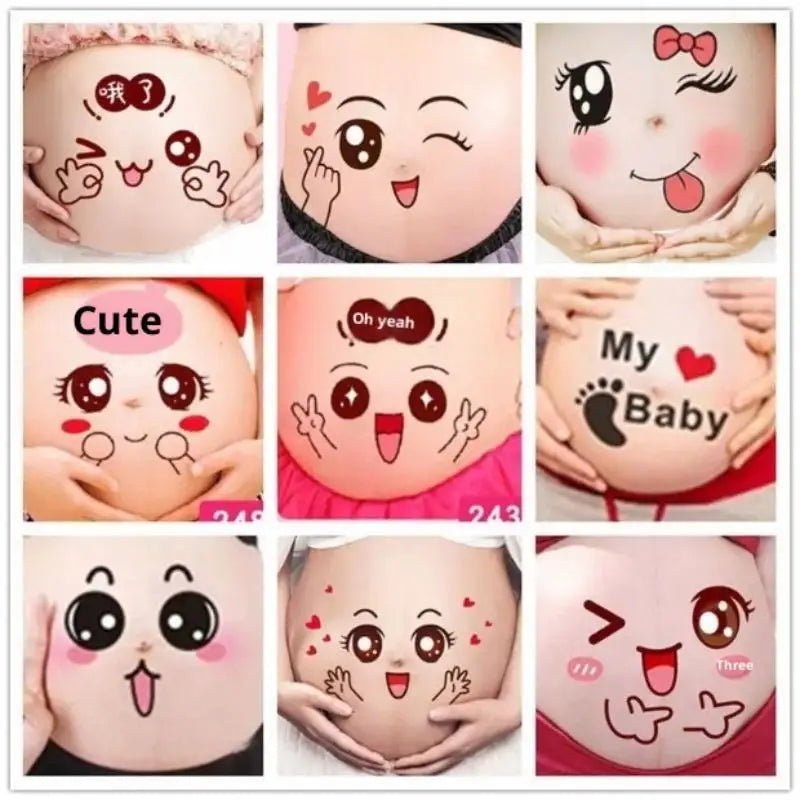 autocollants ventre grossesse souriant coeurs empreintes pieds textes baby shower amusants photos maternité imperméables