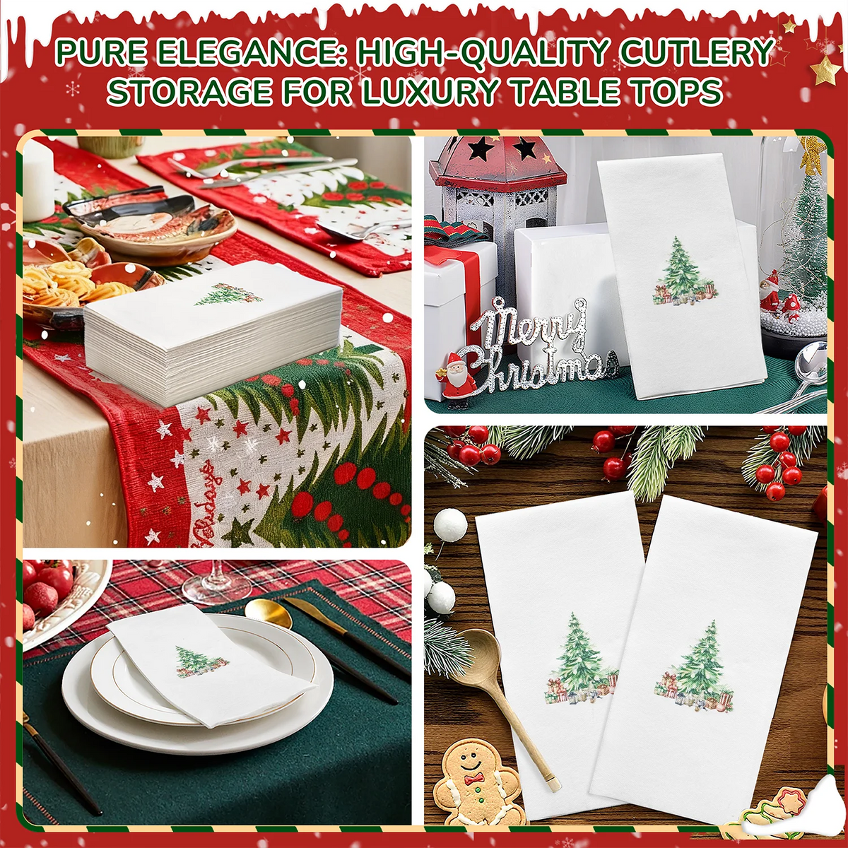 serviettes table jetables arbre noël blanc motifs floraux classiques festives 50 pièces 30x43cm opaques
