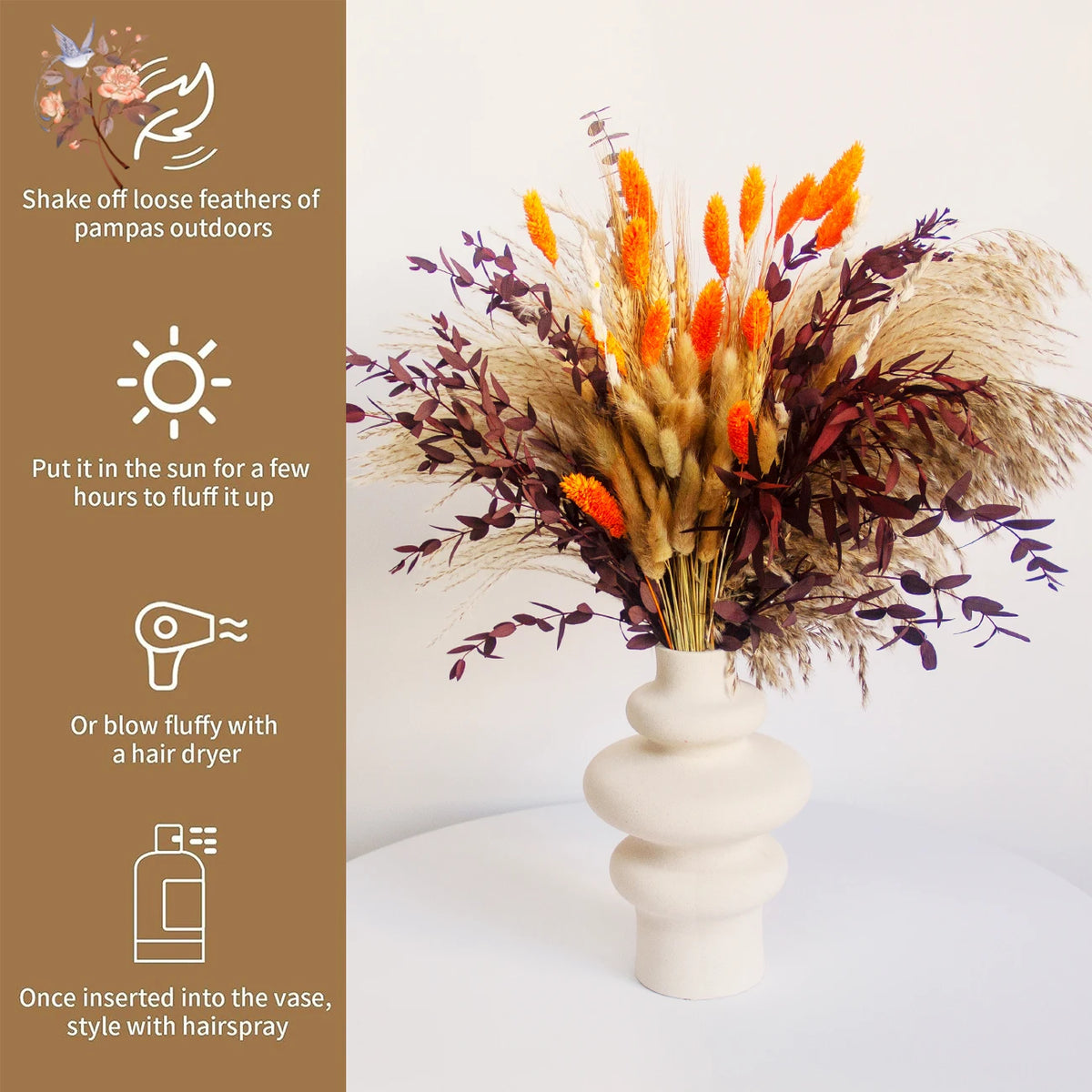 bouquet fleurs séchées automne orange naturel rustique décoration maison anniversaire mariage festive