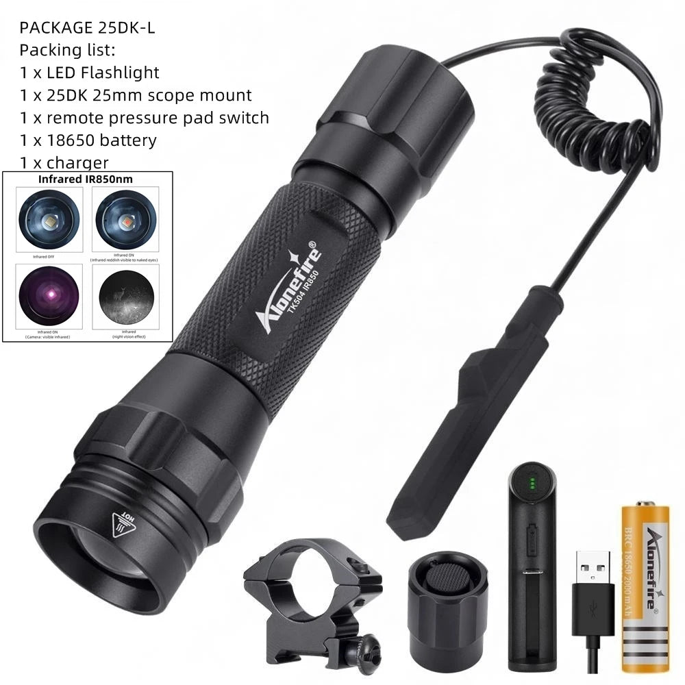 lampe torche noire infrarouge lumineuse intense résistante moderne tringle modes réglables