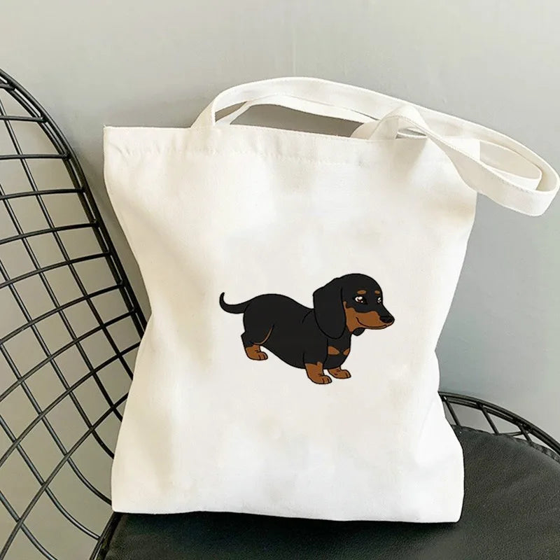 sac main toile chien imprimé moderne blanc poches détachables doux