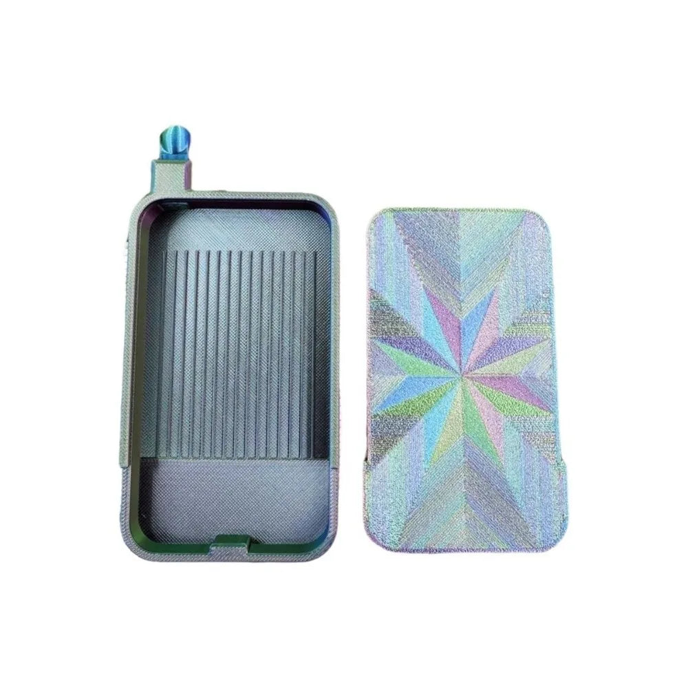 boîte violet vert bleu moderne motifs géométriques opaques roses