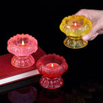 support bougie verre transparent forme fleur lotus décor maison artisanal coupe vent porte bougie