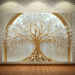 décoration murale arbre vie branches dorées feuilles blanches moderne grande taille