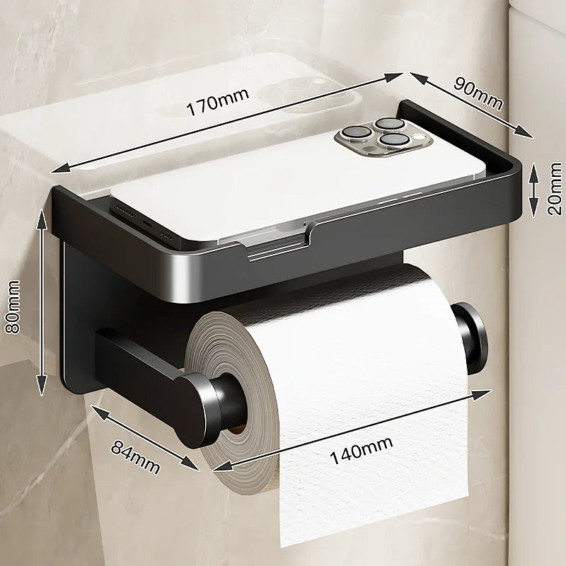 porte serviettes toilette moderne alliage d'aluminium noir fixé mur adhésif