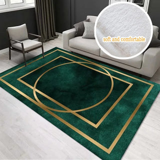 tapis flanelle doux géométrique moderne vert foncé doré gris bleu anti dérapant