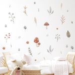 sticker mural dessin animé feuilles champignons fleurs graminées enfants chambre salon DIY