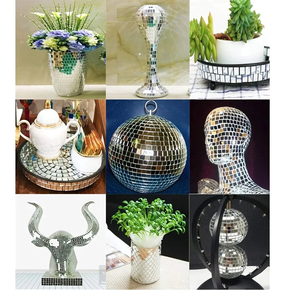 miroir mosaïque argenté doré adhésif deco fête carrés modernes opaques set