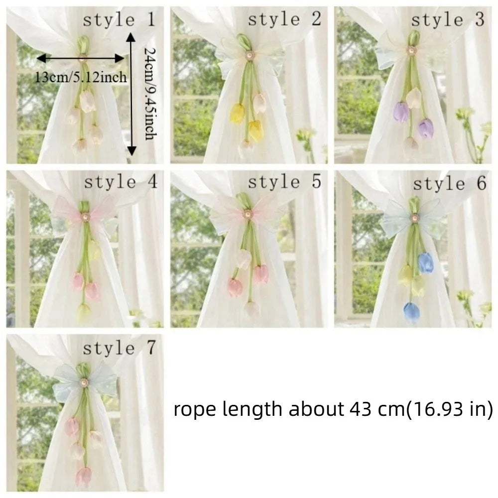 ruban fenêtre tulipes pendentifs blanc vert bleu violet rose décoratif semi transparent