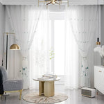 rideau moderne élégant fleurs blanches bleues transparent polyester chambre salon