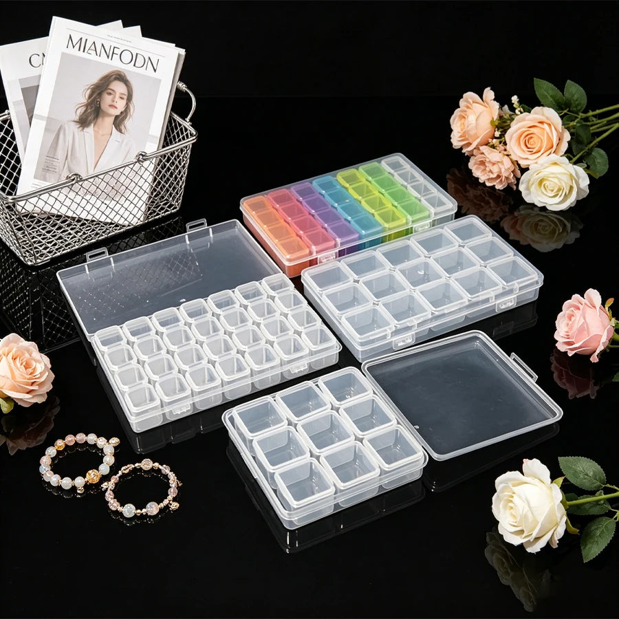 boîtes rangement bijoux plastique transparentes compartiments clips modernes
