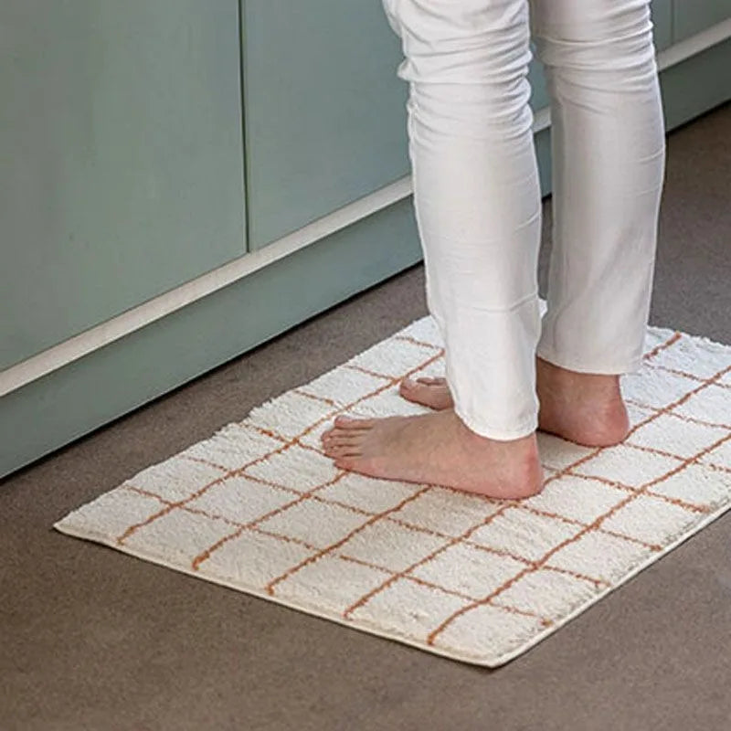 tapis moderne polyester résistant décoloration taille 40x60cm 50x80cm 60x90cm 80x120cm couleur beige bleu grille
