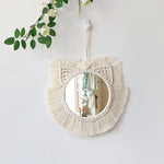 miroir mural macramé boho blanc franges décoration intérieure chambre salon artisanal