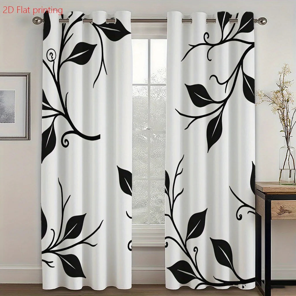 rideaux blanc noir motifs floraux deux panneaux polyester moderne contemporain