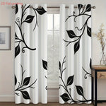 rideaux blanc noir motifs floraux deux panneaux polyester moderne contemporain