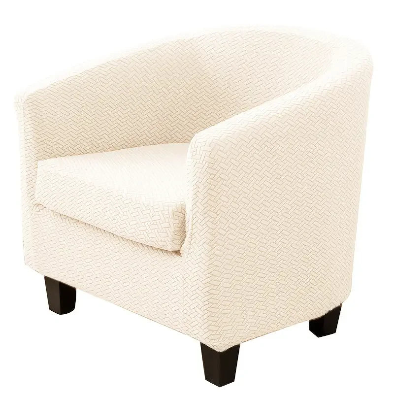 fauteuil moderne housse protectrice tissu motifs géométriques couleur beige gris adhésif fixations machine lavable