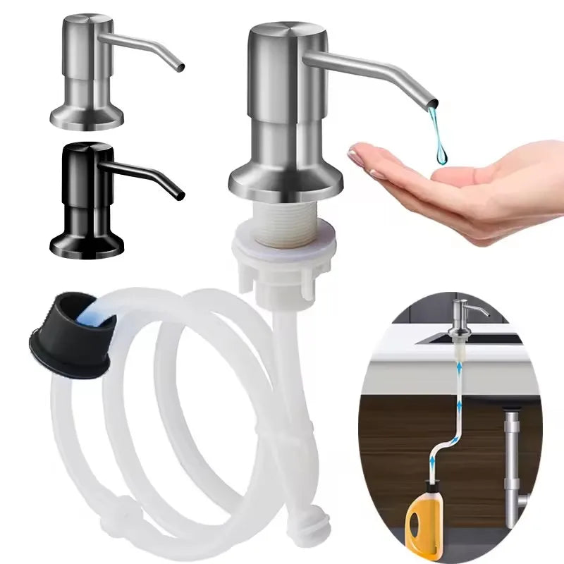 distributeur savon liquide noir argenté moderne fixation vis poignée bouteille savon