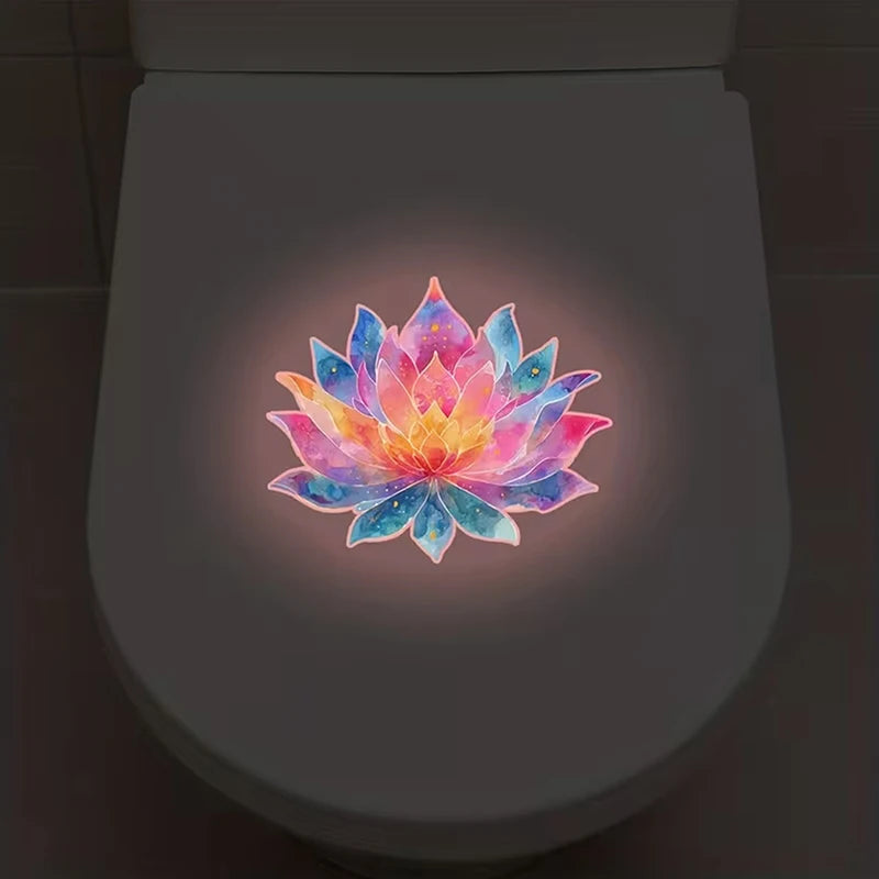 sticker mural multicolore fleur lotus moderne adhésif nuit brillant salle bains nocturne lumineux chambre