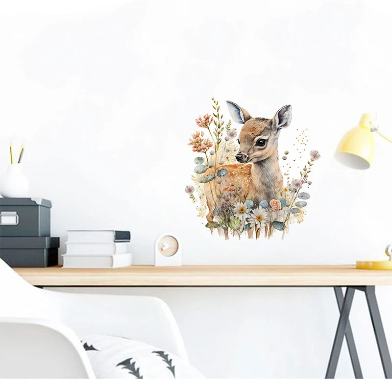 autocollant mural cerf réaliste décoration chambre enfant sticker animal forêt nature bois bois