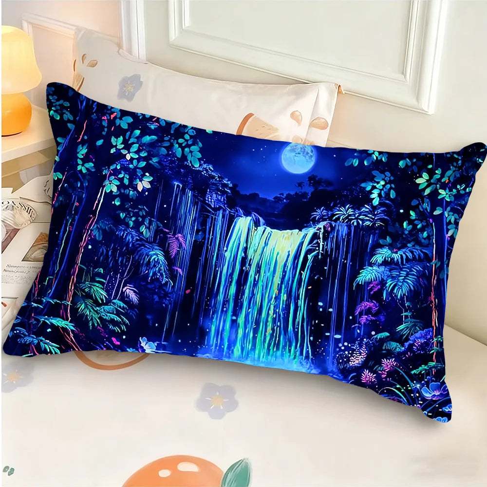 housse coussin rectangulaire impression polyester double face cascade paysage moderne bleu violet rose vert