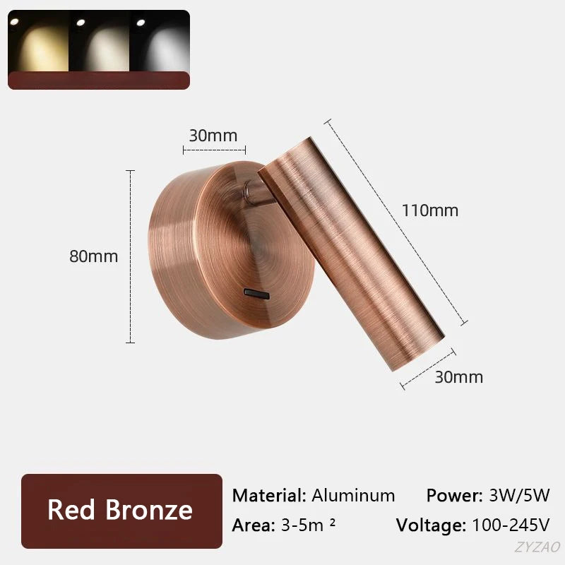 Lampe lecture rotative moderne argent blanc bronze noir texture métallique fixée mur éclairage intérieur