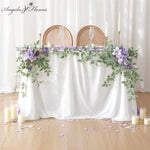 décoration romantique table mariage fleurs artificielles roses feuilles vertes bougies