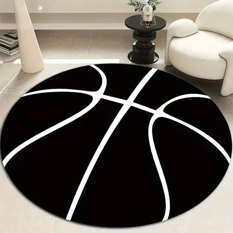 tapis rond moderne motif basket noir blanc anti dérapant 40x40 80x80 120x120 cm chambre