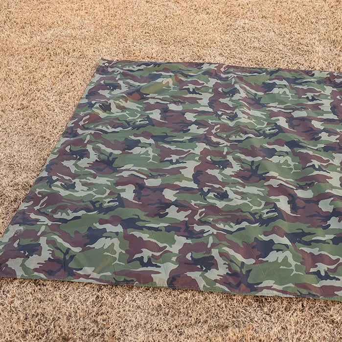 tapis sol camping vert foncé noir oxford robuste texture tissée pratique oeilletsextérieur camouflage