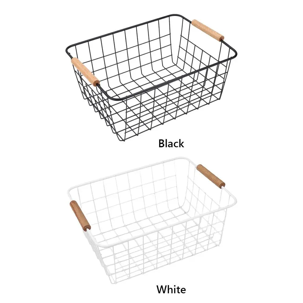 panier rangement métal noir blanc poignées bois moderne articles diversiaux respectueux environnement