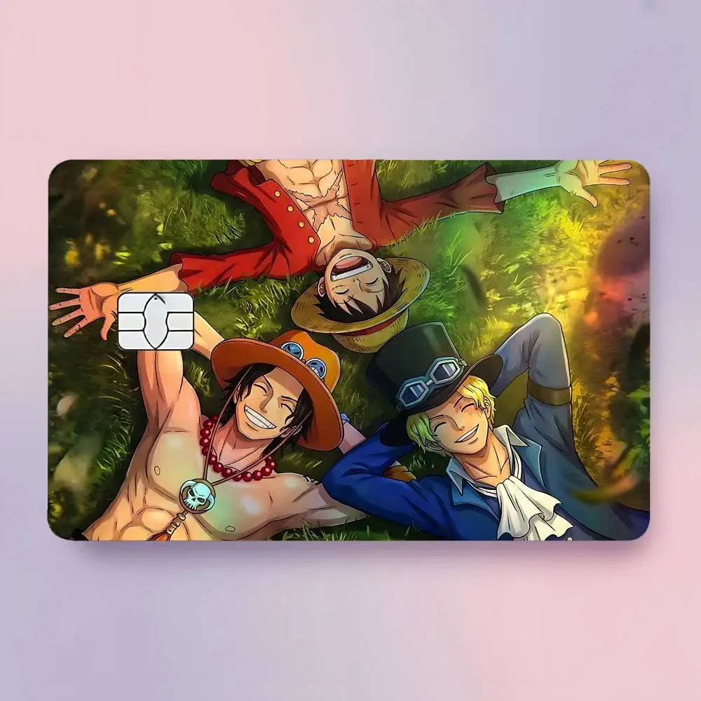 autocollants protection carte bancaire one piece anime personnages dessin animé multicolore adhésifs cartes visite